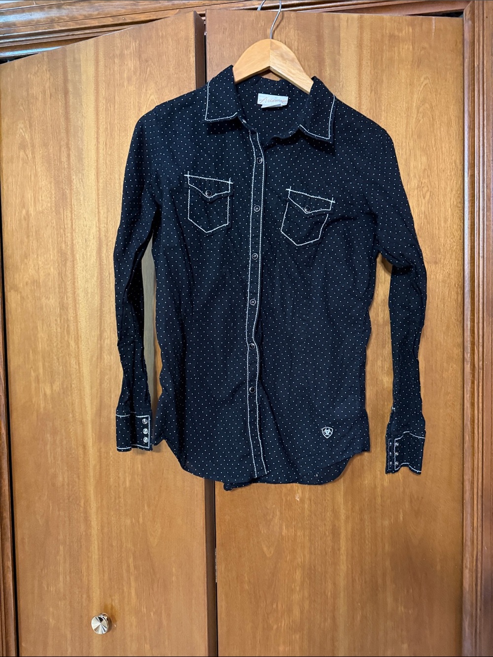 Ariat Black Button-Down Shirt with White Pin Dots